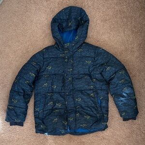 Amazon Essentials Navy Shark Pattern Puffer Jacket